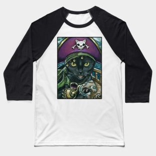 Black Cat Pirate - 1st Design - Cat Baseball T-Shirt